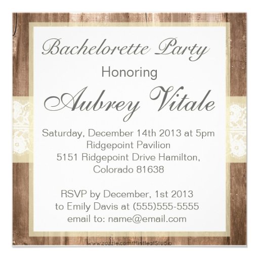 Shabby Chic Rustic Cream Bachelorette Party Custom Invitation