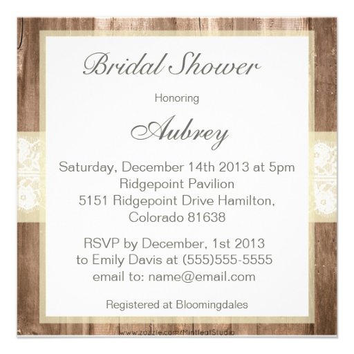 Shabby Chic Rustic Cream Bridal Shower Invitation