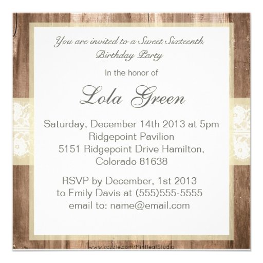Shabby Chic Rustic Cream Sweet Sixteen Party Invitation