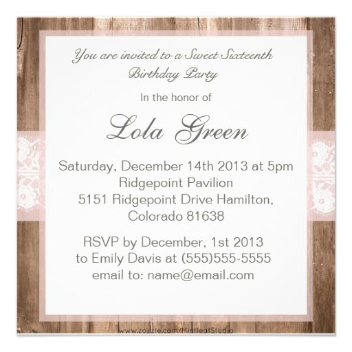 Shabby Chic Rustic Sweet Sixteen Birthday Party Announcement