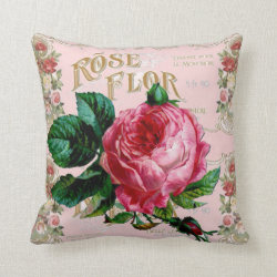 Shabby Chic vintage PINK Rose art cushion, Floral Throw Pillows