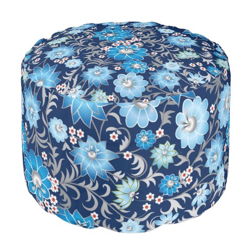Shabby flowers blue round pouf