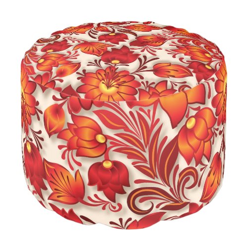 Shabby flowers red round pouf