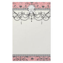 shabby  grey heart swirl damask on grunge pink stationery