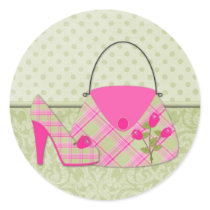 Shabby Pink Roses Purse and Shoe (2) Round Stickers