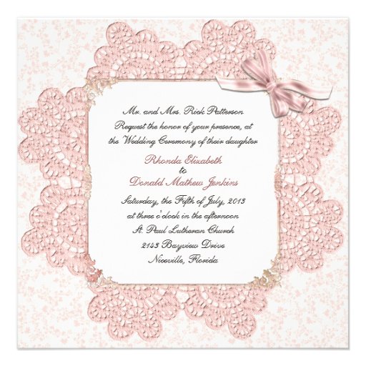 Shabby Pink Victorian Style Wedding Invitation