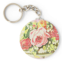 Shabby Rose Collage Art Key Chains