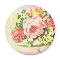 Shabby Rose Collage Art Fridge Magnet