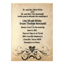 Shabby Rustic Black Heart Wedding Invitation