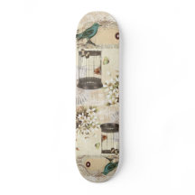 shabbychic Bird  cage collage Vintage Paris Skateboard Deck
