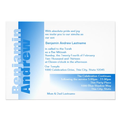 Shades of Blue Bar Mitzvah Personalized Invitations