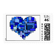 Shades of Blue Block Heart Postage stamp