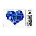 Shades of Blue Block Heart Postage postage