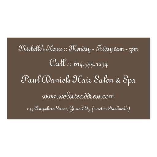 Shades of Brown Hair 2 Salon Business Cards (back side)