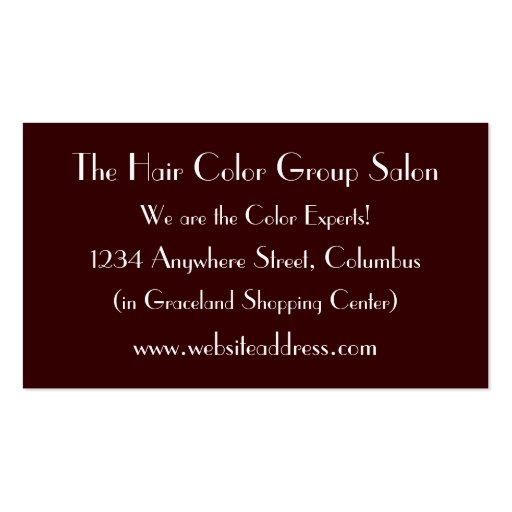 Shades of Brown Hair 4 Color Salon Business Cards (back side)