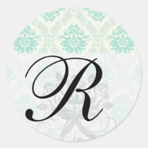 shades of green and ivory damask design round sticker
