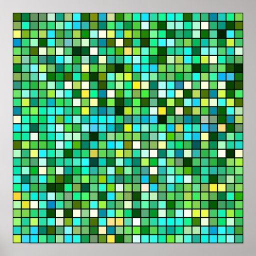 Shades Of Green, Yellow And Blue Squares Pattern Poster Zazzle