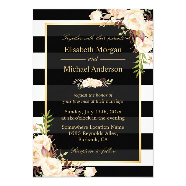 Shades of Ivory Floral Stripes Winter Wedding Card