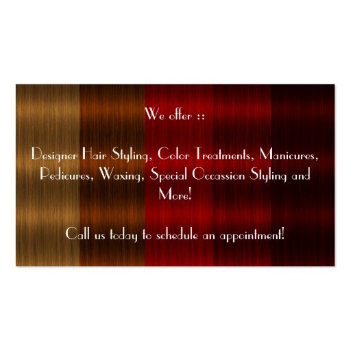 Shades of Red Hair Color Stylist Business Cards (back side)