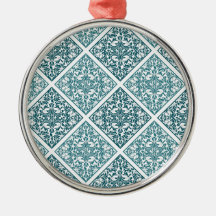 Shades of Teal Damask Christmas Ornaments
