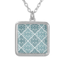 Shades of Teal Damask Personalized Necklace