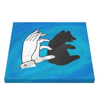 Shadow Bear Cub On Blue Stretched Canvas Prints