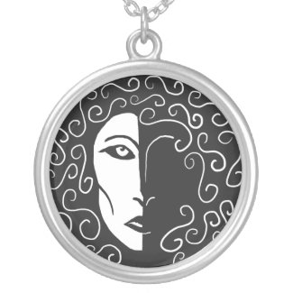 Shadowy Black and White Woman Necklace
