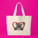 Shaggy Puppy in a Red Heart Canvas Bag