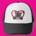 Shaggy Puppy in a Red Heart Hat