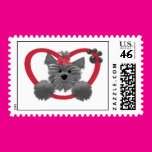 Shaggy Puppy in a Red Heart Postage Stamps