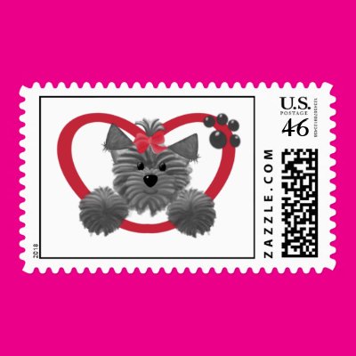 Shaggy Puppy in a Red Heart Postage Stamps Zazzle_stamp