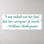 Shakespeare fool words poster posters
