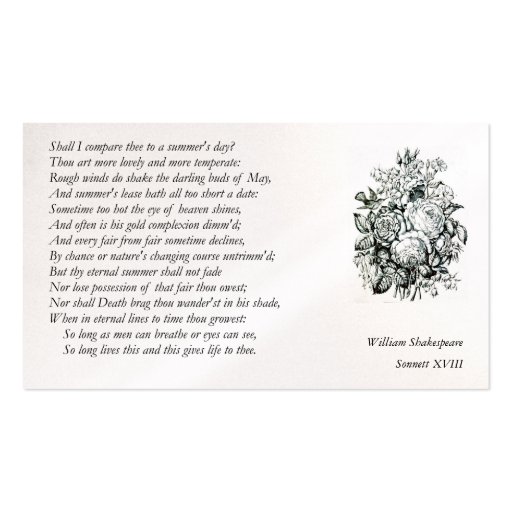 Shakespeare Sonnet # 18 Business Cards (back side)