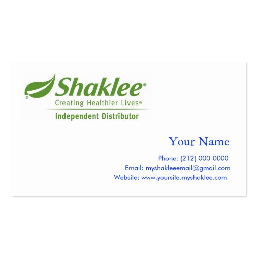 Shaklee Independent Distributer Business Card