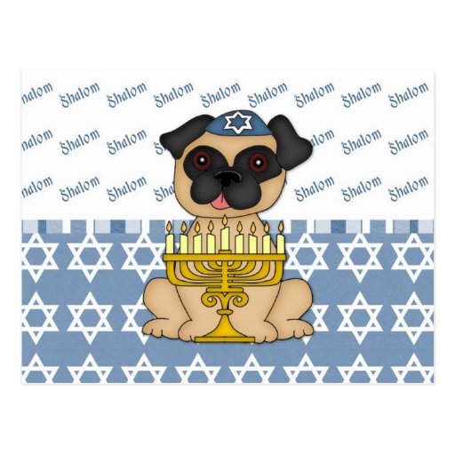 Shalom Fawn Pug Hanukkah Card Post Cards