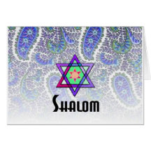 Shalom in Blue Paisley Greeting Card