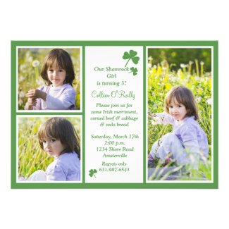 Shamrock 3-Photo Birthday Party Invitation