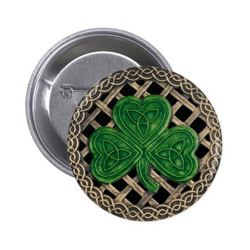 Shamrock And Celtic Knots Button Black