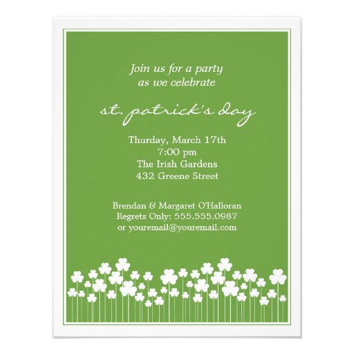 Shamrock Garden St Patricks Party  Invitation (front side)