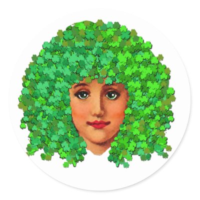 pretty girls with brown hair and green. Shamrock Girl Round Sticker by