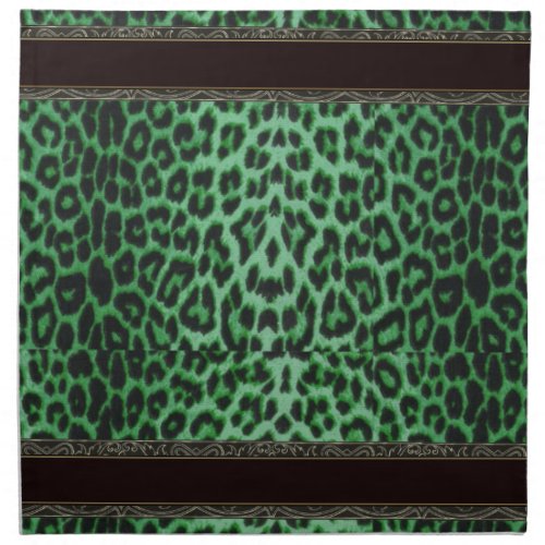 Shamrock Green Leopard with Black and Gold Trim Cloth Napkin