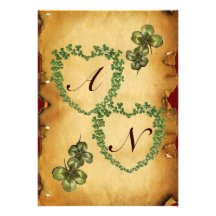 SHAMROCK HEARTS MONOGRAM PARCHMENT felt Custom Invitation