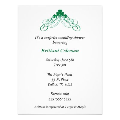Shamrock shower invitation wedding bridal birthday
