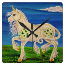 Shamrock the Irish Unicorn Square Wall Clock