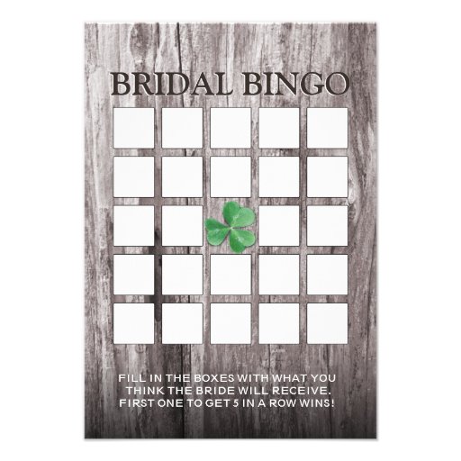 Shamrock Wood Background Bridal Shower Bingo Cards