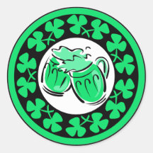 shamrocks and beer round stickers