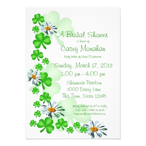 Shamrocks and Daisies Bridal Shower Personalized Announcements (front side)
