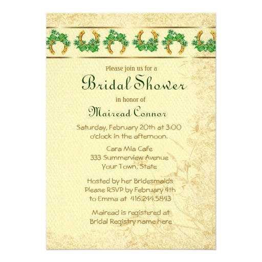 Shamrocks and Gold Irish Bridal Shower Personalized Invites