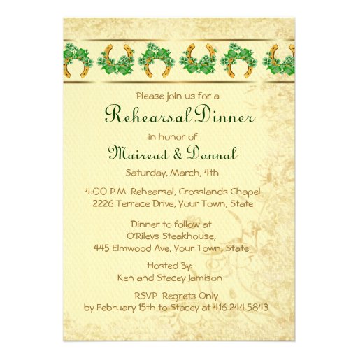 Shamrocks and Gold Irish Rehearsal Dinner Personalized Announcement