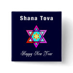 Shana Tova Jewish Star Pinback Button